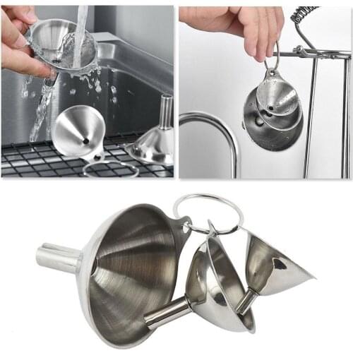 3 In 1 Portable Stainless Steel Mini Metal Funnel Set Funnel Home Separating Funnel Condiment Kitchen Oil Accessory Q5R9