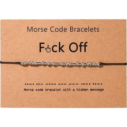 Adjustable Morse Code Bracelet Women Men Handmade beige bead Braided Black Rope Bracelet Couple Jewelry gift wholesale