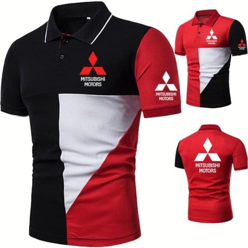 High Quality Cotton Summer Men POLO shirt Mitsubishi Car Logo Printing Mens short sleeve Splicing Fashion Casual POLO shirt