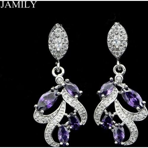 Silver 925 Earrings Of Purple Cubic Zirconia White Crystal For Women Romantic Decoration For Wedding Fashion Jewelry