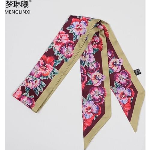 Purple Pansy New Design Scarf Brand Women Silk Scarf Bag Scarves Skinny Wrist Towel Foulard Neckerchief Headband For Ladies