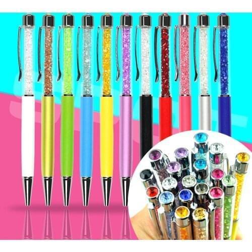 100Pcs Crystal Pen Top Big Diamond Ballpoint Stationery Roller Metal Ballpen Caneta Novelty Gift Office Material School Supplies