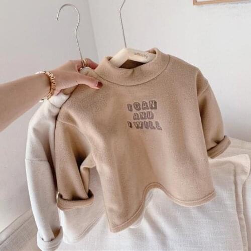 Baby Boy Girl Plush Thick Pullover Tops Warm Clothes Outfits Toddler Kids Sweatshirt Winter Clothes Letter Embroidery Sweatshirt