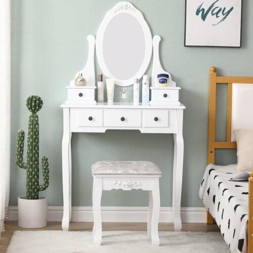 Dressing Table Setting With Mirror Stool Bedroom Decoration Retro Dressing Table Girl Bedroom Five Drawer Dressing Table HWC