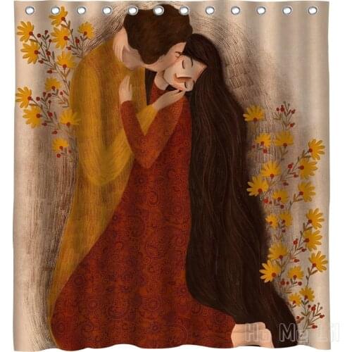 Kissing Couple Beautiful Painting Style Design Waterproof Shower Curtain Bathroom Decor