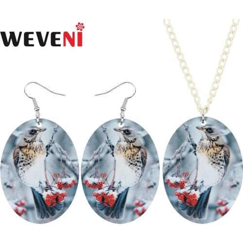 WEVENI Acrylic Oval Resting Fieldfare Jewelry Sets Sweet Flower Animal Bird Earrings Necklace For Women Friends Gifts Decoration