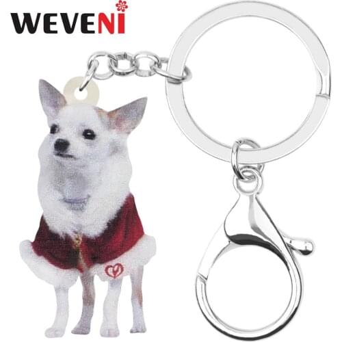 WEVENI Acrylic Christmas Chihuahua Dog Key Chains Rings Aniaml Keychain Bag Car Purse Decorations For Women Girl Teen Charm Gift
