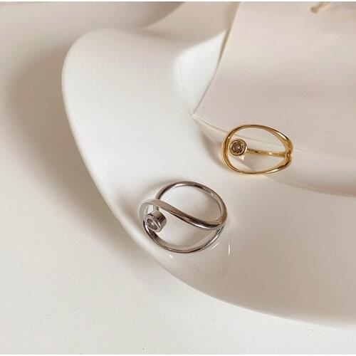 WTLTC Niche Design Hollow Zircon Stacked Rings Womens Curved Lines Thumb Rings Minimal Metal Finger Rings Femme Hand Anillos