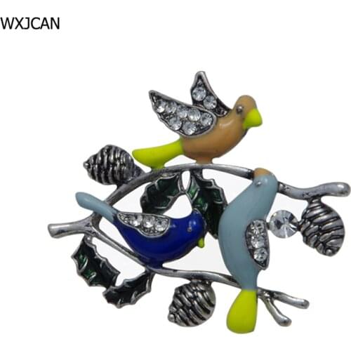 WXJCAN pine tree branch enamel bird brooch jewelry fashion Size 50mm*40mm