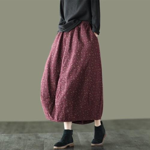 NINI WONDERLAND 2021 Autumn Winter Plus Cotton Bud Skirts Women Print Flower Loose Skirt Elastic Waist Thicken Mori Girl Skirt