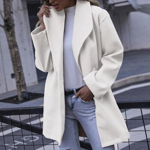 2021 Autumn New Woolen Coat Women Turn-down Collar Long Sleeve Solid Female Midi Coats Fashion Elegant Ladies Winter Jacket