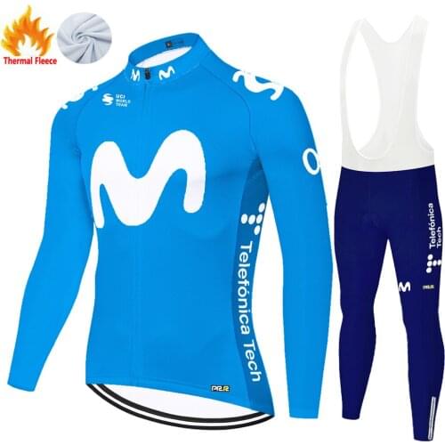Movistar 2021 Winter Thermal Fleece Sprzęt Jazda Na Rowerze Tenue Cyclisme Homme Велоформа Мужская Cycling Fietskleding Heren