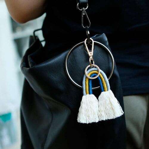 ZWPON Rainbow Cotton Fabric Fringe Tassel Pendant Keychain Fashion Key Chain Bag Accessories