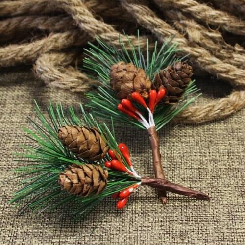 10Pcs 8CM Creative Pine Plant Adornment Berry Branches Christmas Pine Cone Stick Pine Pick Stems Plant for DIY Home Shop