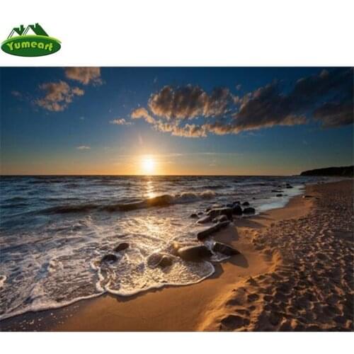 5D DIY Full Square Diamond Painting by Number Sunset Sea Wave Beach Scenery Embroidery Sale Mosaic Picture of Rhinestone Arts