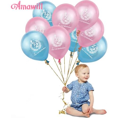 Amawill My 1/2 Birthday Pink Blue Latex Balloons Baby Shower Its My Half Birthday Party Decorations Boy&Girl 6 Months Birthday