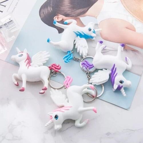 FREE SHIPPING BY DHL 100pcs/lot Lovely LED Plastic Unicorn Keychains Flashlight Unicorn Keyrings with Sound for Gifts