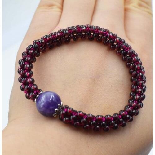 Garnet round red and amethyst pink quartz/amazonite bracelet 7.5inch wholesale beads nature handcraft