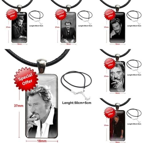 Johnny Hallyday Glass Cabochon Choker Pendant Rectangle Necklace Steel Color Jewelry Outlet For Girls Statement Maxi