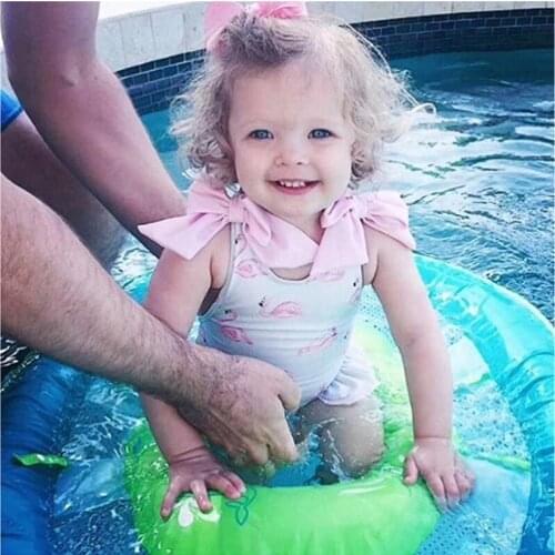 Baby Pool Party Swimwear Big Bow Little Girl Bathing Suit Cross-tied Backless Swimming Clothes Happy Baby Ice Cream Bodysuit Hat