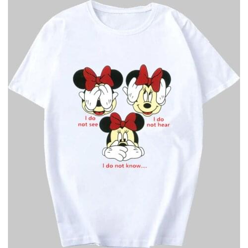 Disney Cartoon Minnie Mouse T-shirt Women Summer Short Sleeve T-shirt Female Clothing Fashion White Black Girl Casual Tees Tops