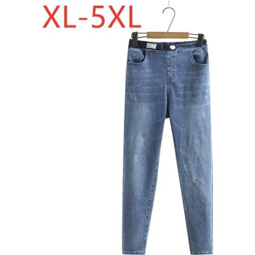 New 2021 Ladies Spring Summer Plus Size Pencil Jeans For Women Large Slim Cotton Elastic Pocket Denim Trousers 2XL 3XL 4XL 5XL