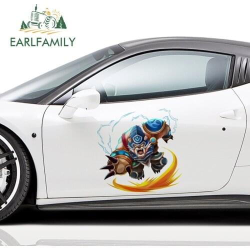 EARLFAMILY 43cm x 43cm Cartoon Volibear Funny Car Sticker Decal Waterproof Vinyl Car Wrap Door Creative Bear Thunder Car Styling