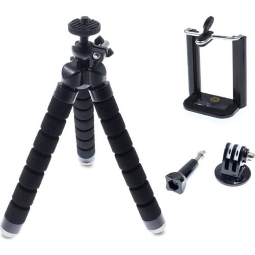 Flexible Adjustable Mini Tripod Stand Kit (Tripod + GoPro Adapter + Phone Clip )