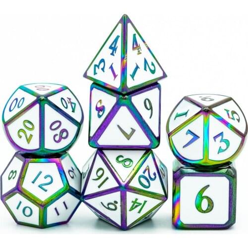 Cusdie Colorful Metal D&D Dice, 7 PCs DND Dice, Polyhedral Dice Set, for Role Playing Game MTG Pathfinder - White
