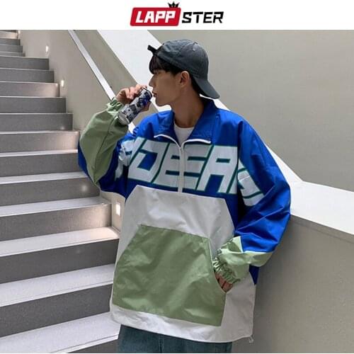 LAPPSTER Men Harajuku Patchwork Varsity Jacket 2021 Mens Oversized Streetwear Y2k Windbreaker Man Korean Polyester Bomber Jacket