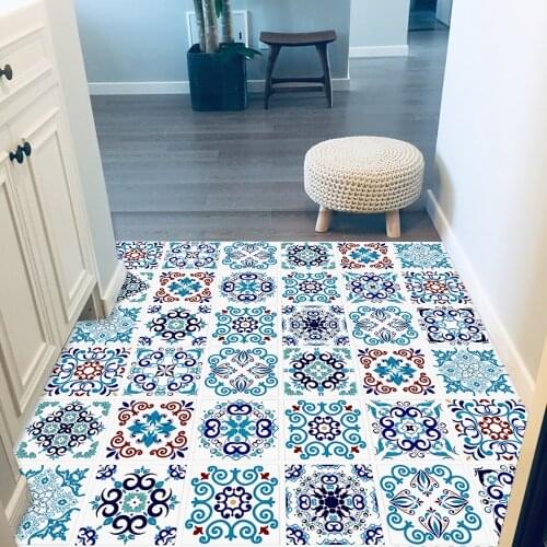 Mediterranean Style Matte Tiles Sticker Kitchen Washbasin Table Cabinet Decoration Peel & Stick Waterproof Floor Art Wallpaper