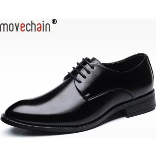 Movechain Mens Fashion Leather Lace-Up Dress Shoes Mens Classical Business Oxfords Casual Shoes Man Office Wedding Flats
