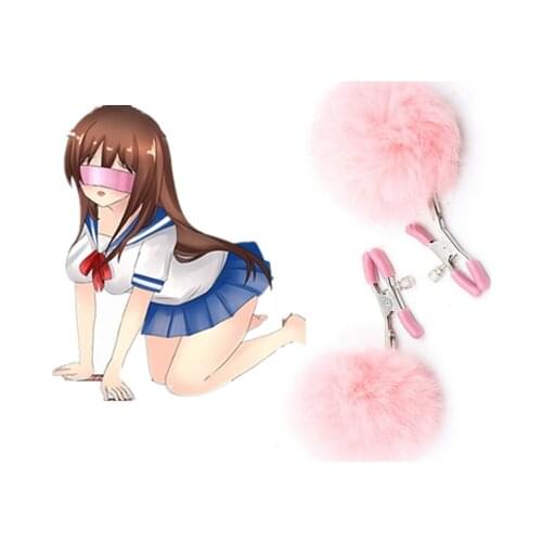 Candiway Soft Furry Ball Stainless Steel Nipple Clamps Teasing Breast Toys Stimulator Adult Sex Toys For Couples