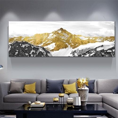 Wall Art Decor Canvas Painting Snow Golden Mountain Poster Print Canvas Art Pictures for Living Room Nordic Home Decor no Frame