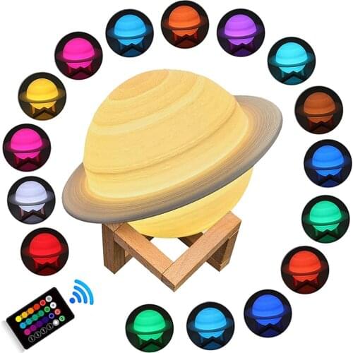 3D Print Saturn Lamp Touch Remote LED Moon Night Light USB Charging Planet Lamp home Decoration Lighting for Children Kids Gift