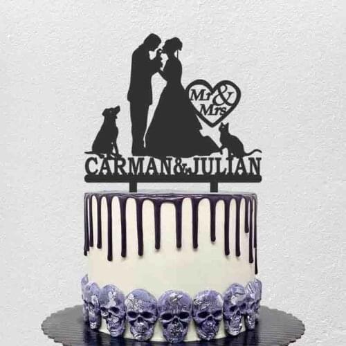 Personalized Wedding Cake Topper Custom Couples Name Groom Bride Dog Cat Silhouettes For Wedding Party Cake Decoration Topper