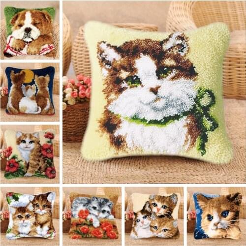 Cat And Dog Knooppakket Smyrna Klink Haak Kleed Bloemen Latch Hook Pillow Cross Stitch Pillows Embroidery Package Pillow Gift