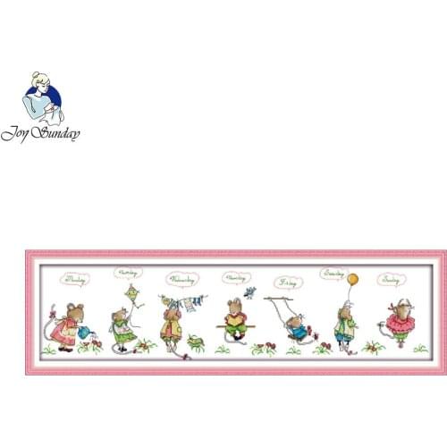 Joy sunday cartoon style Happy mice free counted cross stitch christmas gift embroidery set for kids