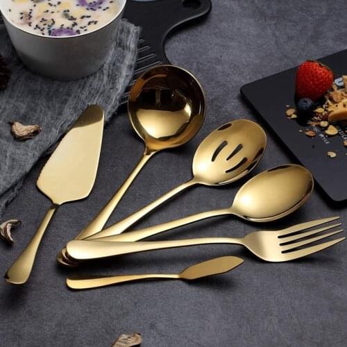 6-Piece Serving Flatware Silverware Set Serving Utensil Set Include Cake Server Slotted Serving Spoon