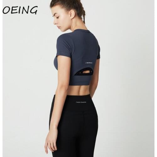 Yoga Sport Tops for Women Workout Shirts Hollow Out Stretchy Tights Exercise Short Sleeve Crop Tops