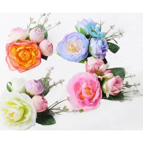 Fabric Blooming rustic orange pink Flower woman Hair Decorations & Brooch wedding party Hair Clip Bridal Wedding Hair Flower