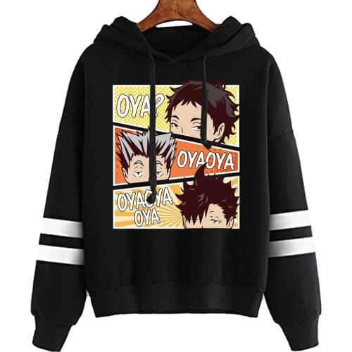 Anime Oya Oya Oya Haikyuu Hoodies Kuroo Anime Bokuto Manga Shoyo Volleyball Hoodie Streetwear Pullover Striped Hoodie