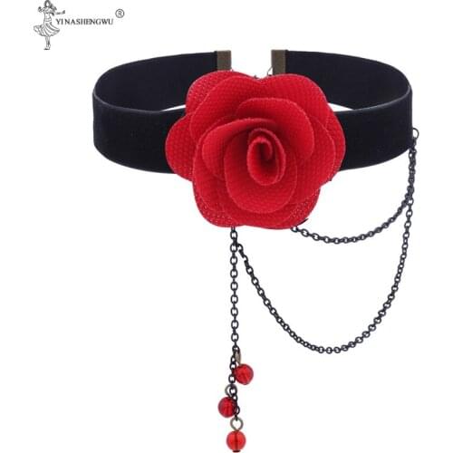 Vintage Hollow Rose Flower Punk Black Lace Necklace Out Small Pendant Halloween Lolita Bracelet Tassels Beads wedding Jewelry