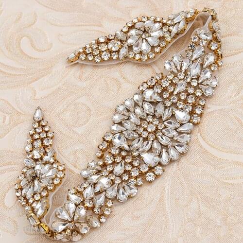 WENXI (10pcs) Wholesale Handmade Sparkle Crystal Beads Rhinestone Appliques For Wedding Dress Belt Rose Gold Bridal sash WX830