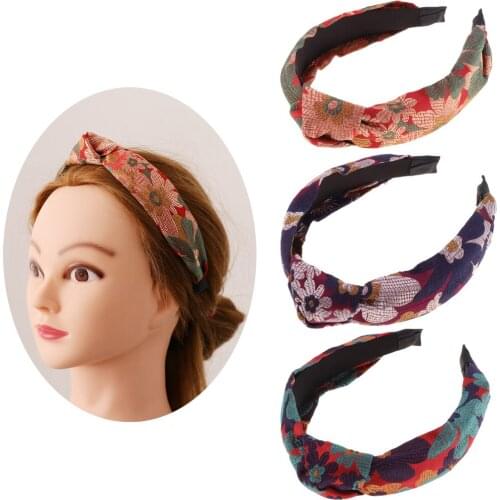 Flower Embroidery Womens Wide Knot Headband Cute Sweet Hairband Head Wraps
