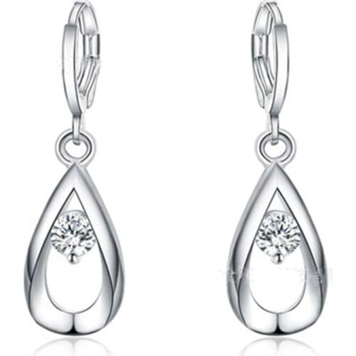 925 sterling silver goddess temperament simple fashion water drop zircon crystal earrings party wedding ladies gift