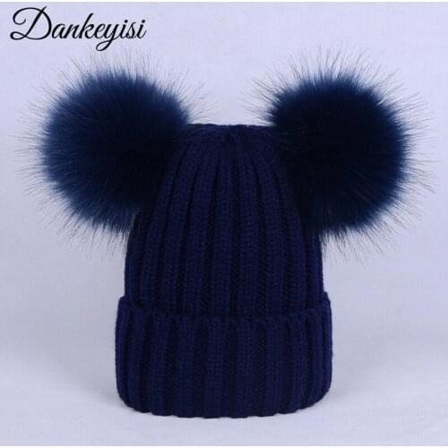 DANKEYISI Autumn Winter Womens Beanies Hat Ladies Warm Velvet Skullies Cap With Fauc Fox Fur Pom Girls Cute Bonnet Touca