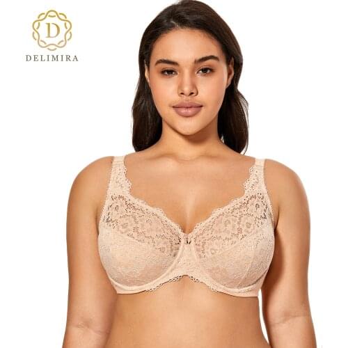 DELIMIRA Womens Plus Size Non Padded Full Coverage Underwire Lace Bra