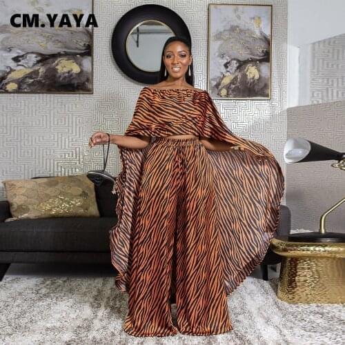 CM.YAYA Activewear Zebra Sweatsuit Womens Set Irregular Cape Cloak and Pants Suit Street Tracksuit Two Piece Set Fitness Outfit