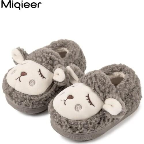 Winter Children Indoor Furry Cotton Slippers Toddler Baby Anti-Slip Lambs Wool Warm Floor Shoes Kids Boys Girl Cute Home Slipper